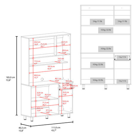 Alacena Wilson Blanco 111x185cm Con Espacio para Microondas y con Seis Puertas - ALACENAS Y MUEBLES MICROONDAS | Bylmo