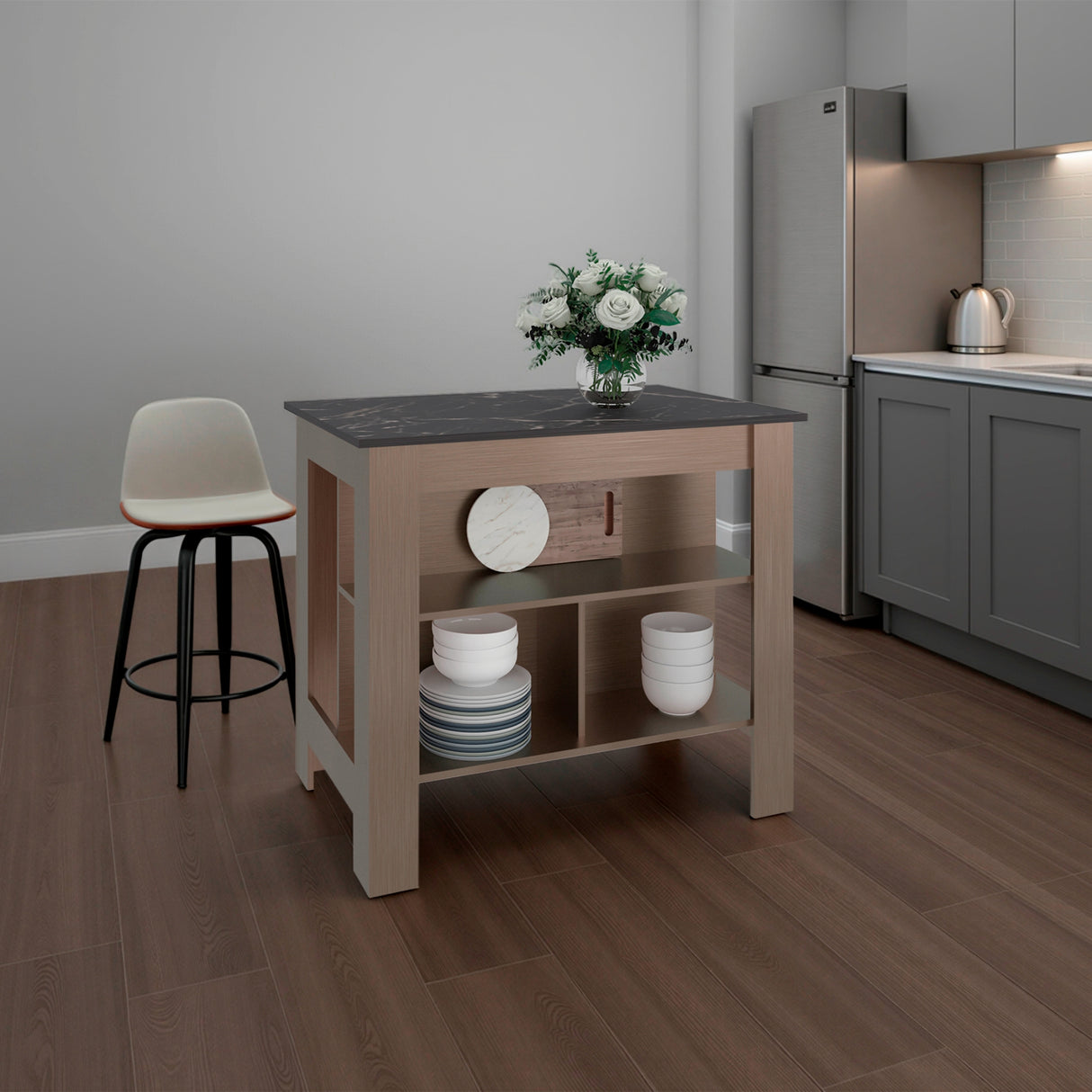 Isla de Cocina Cala Amber y Mamba 103x90cm con Tres Compartimientos y con Patas - BARRAS Y MUEBLES AUXILIARES | Bylmo