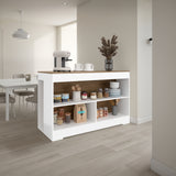 Barra de Cocina Cuenca Blanco y Fresno 138.2x88.5cm con Tres Compartimientos - BARRAS Y MUEBLES AUXILIARES | Bylmo