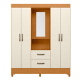 Armario para Ropa Moobi Café y Beige 147x181cm con Dos Cajones con Cuatro Puertas y con Espejo