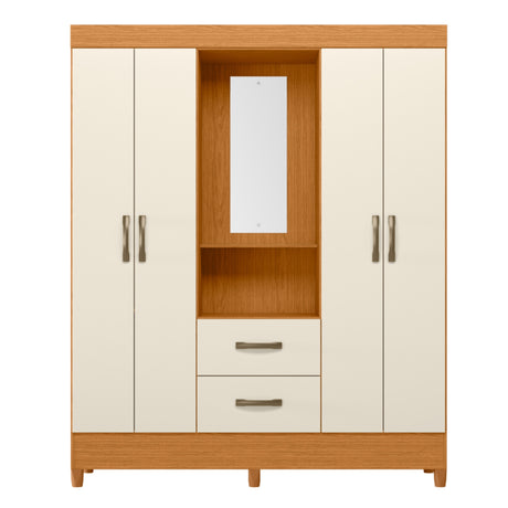 Armario para Ropa Moobi Café y Beige 147x181cm con Dos Cajones con Cuatro Puertas y con Espejo - CLOSETS | Bylmo