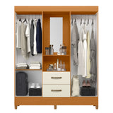 Armario para Ropa Moobi Café y Beige 147x181cm con Dos Cajones con Cuatro Puertas y con Espejo