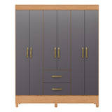 Armario para Ropa Moobi Café y Gris 147x181cm con Dos Cajones y con Seis Puertas - CLOSETS | Bylmo