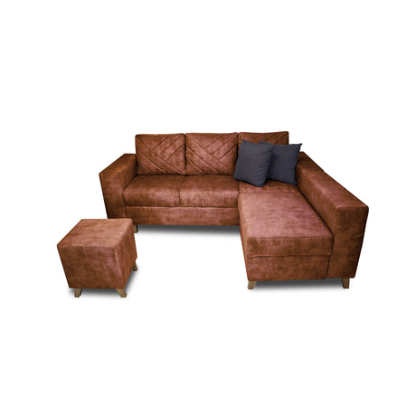 Sala Amsterdam Camel 205x72cm de Tela Amigable con Mascotas + Silla + Puff - SOFAS Y POLTRONAS | Bylmo
