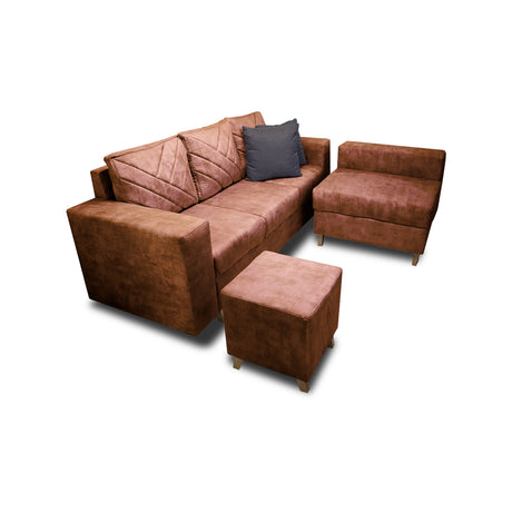Sala Amsterdam Camel 205x72cm de Tela Amigable con Mascotas + Silla + Puff - SOFAS Y POLTRONAS | Bylmo