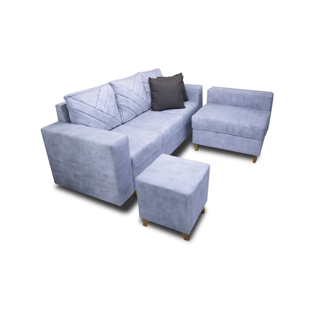 Sala Amsterdam Blanco Nieve 205x72cm de Tela Amigable con Mascotas + Silla + Puff - SOFAS Y POLTRONAS | Bylmo