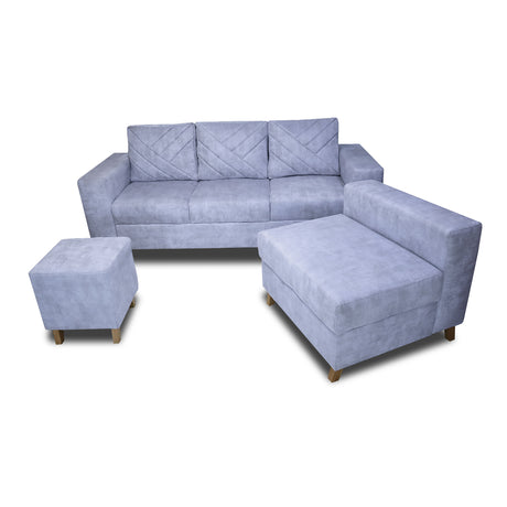 Sala Amsterdam Blanco Nieve 205x72cm de Tela Amigable con Mascotas + Silla + Puff - SOFAS Y POLTRONAS | Bylmo