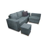 Sala Amsterdam Acero 205x72cm de Tela Amigable con Mascotas + Silla + Puff - SOFAS Y POLTRONAS | Bylmo