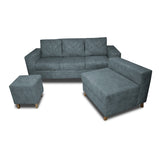 Sala Amsterdam Acero 205x72cm de Tela Amigable con Mascotas + Silla + Puff - SOFAS Y POLTRONAS | Bylmo