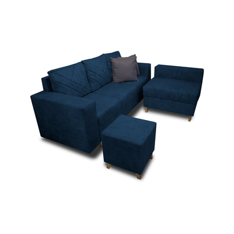 Sala Amsterdam Azul Petróleo 205x72cm de Tela Amigable con Mascotas + Silla + Puff - SOFAS Y POLTRONAS | Bylmo