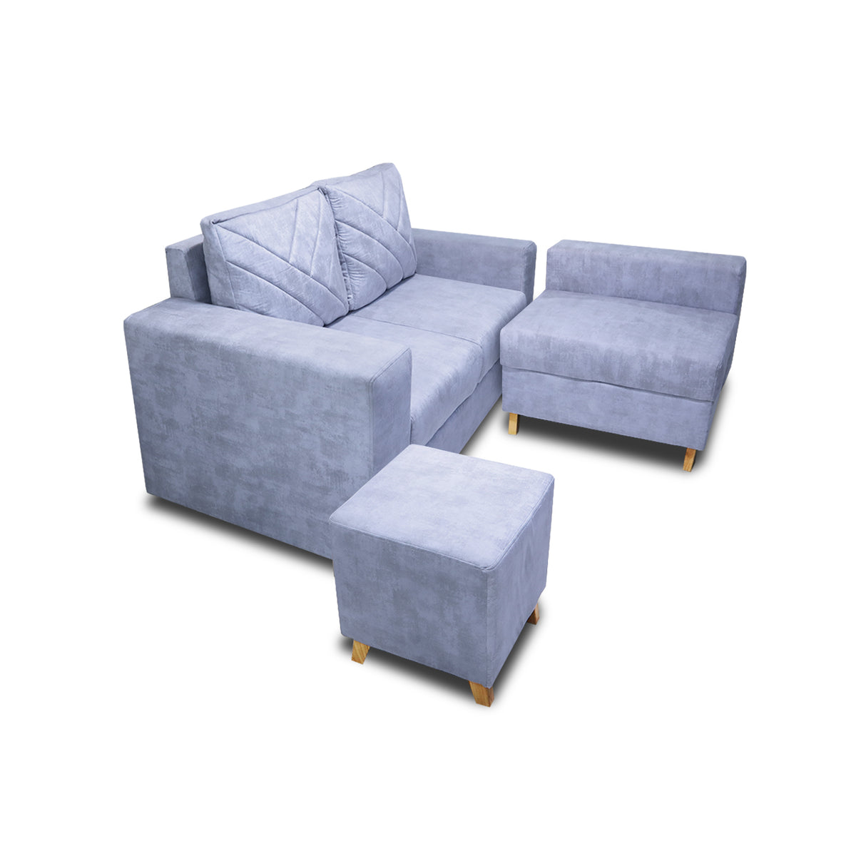 Sala Amsterdam Blanco Nieve 150x72cm de Tela Amigable con Mascotas + Silla + Puff - SOFAS Y POLTRONAS | Bylmo