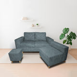 Sala Amsterdam Acero 150x72cm de Tela Amigable con Mascotas + Silla + Puff - SOFAS Y POLTRONAS | Bylmo