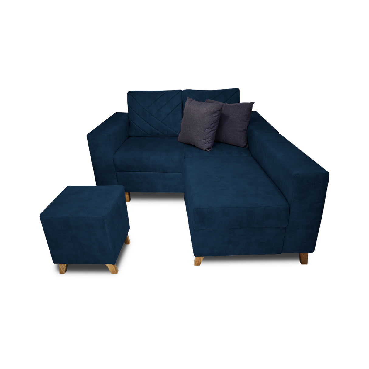 Sala Amsterdam Azul Petróleo 150x72cm de Tela Amigable con Mascotas + Silla + Puff - SOFAS Y POLTRONAS | Bylmo