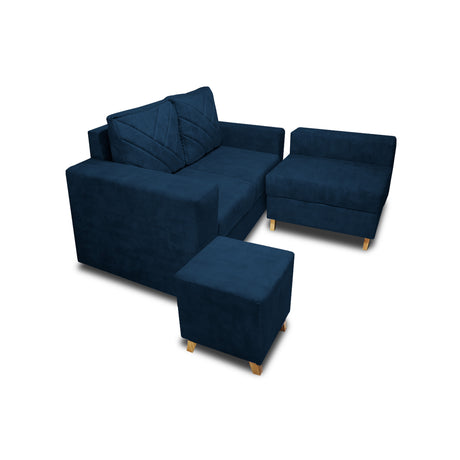 Sala Amsterdam Azul Petróleo 150x72cm de Tela Amigable con Mascotas + Silla + Puff - SOFAS Y POLTRONAS | Bylmo