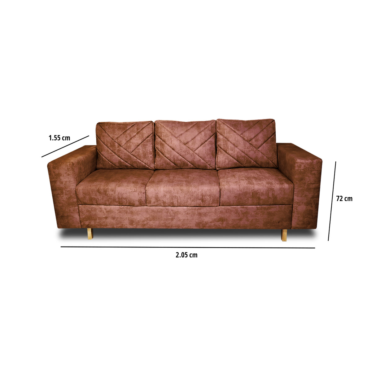 Sofá Amsterdam Camel 205x72cm de Tela Amigable con Mascotas de Tres Puestos con Apoya Brazos - SOFAS Y POLTRONAS | Bylmo