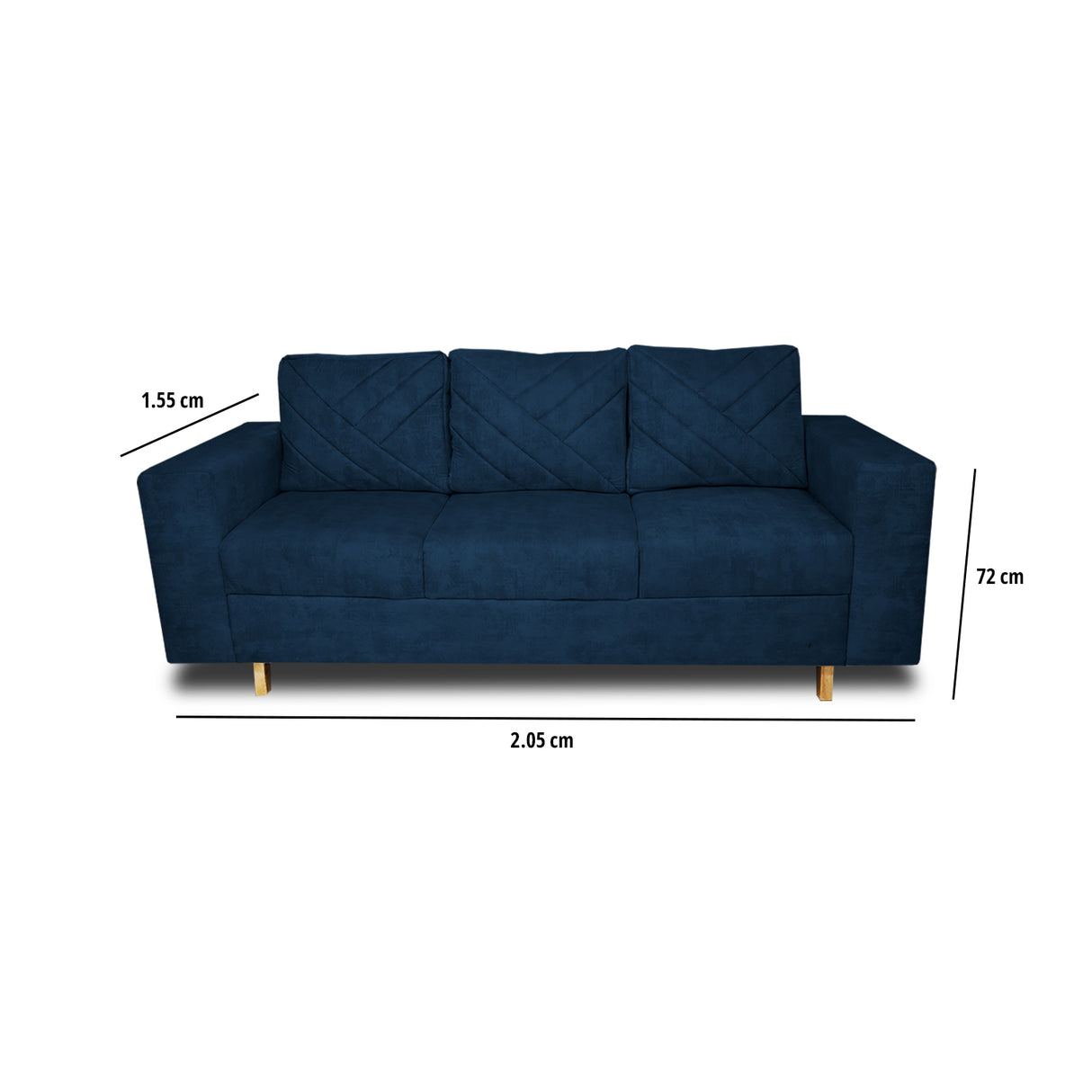 Sofá Amsterdam Azul Petróleo 205x72cm de Tela Amigable con Mascotas de Tres Puestos con Apoya Brazos - SOFAS Y POLTRONAS | Bylmo