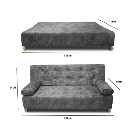 Sofá Cama Seiler Gris 180x94cm Reclinable de Tela Amigable con Mascotas de Tres Puestos con Apoya Brazos - SOFAS Y POLTRONAS | Bylmo