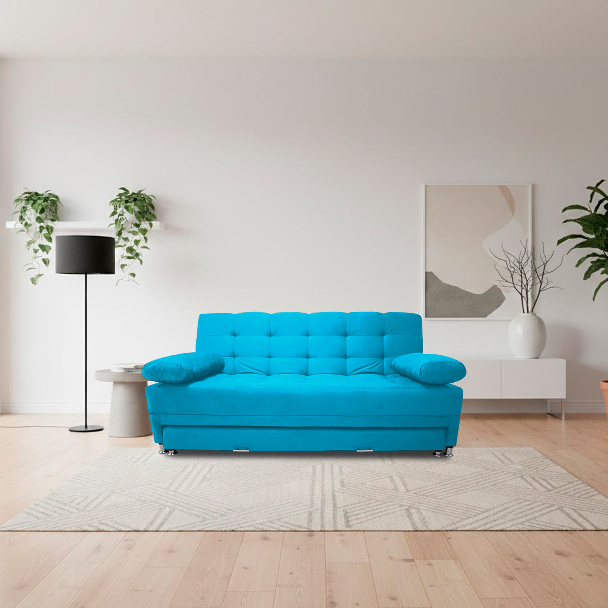 Sofá Cama Tarima Haller Turquesa 190x95cm Reclinable de Tela Amigable con Mascotas de Tres Puestos con Apoya Brazos - SOFAS Y POLTRONAS | Bylmo