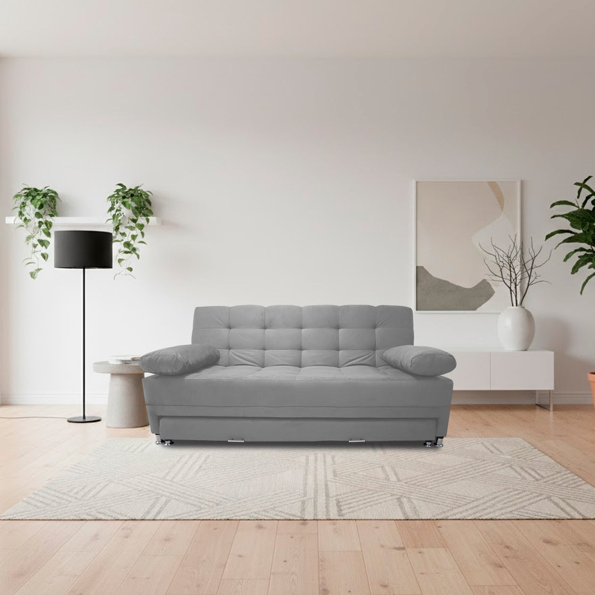 Sofá Cama Tarima Haller Gris 190x95cm Reclinable de Tela Amigable con Mascotas de Tres Puestos con Apoya Brazos - SOFAS Y POLTRONAS | Bylmo