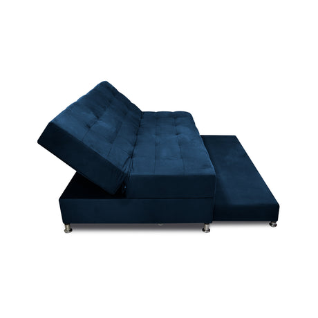 Sofá Cama Tarima Haller Azul Petróleo 190x95cm Reclinable de Tela Amigable con Mascotas de Tres Puestos con Apoya Brazos - SOFAS Y POLTRONAS | Bylmo