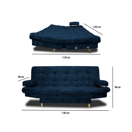 Sofá Cama Blum Azul Petróleo 185x90cm Reclinable de Tela Amigable con Mascotas de Tres Puestos con Apoya Brazos - SOFAS Y POLTRONAS | Bylmo