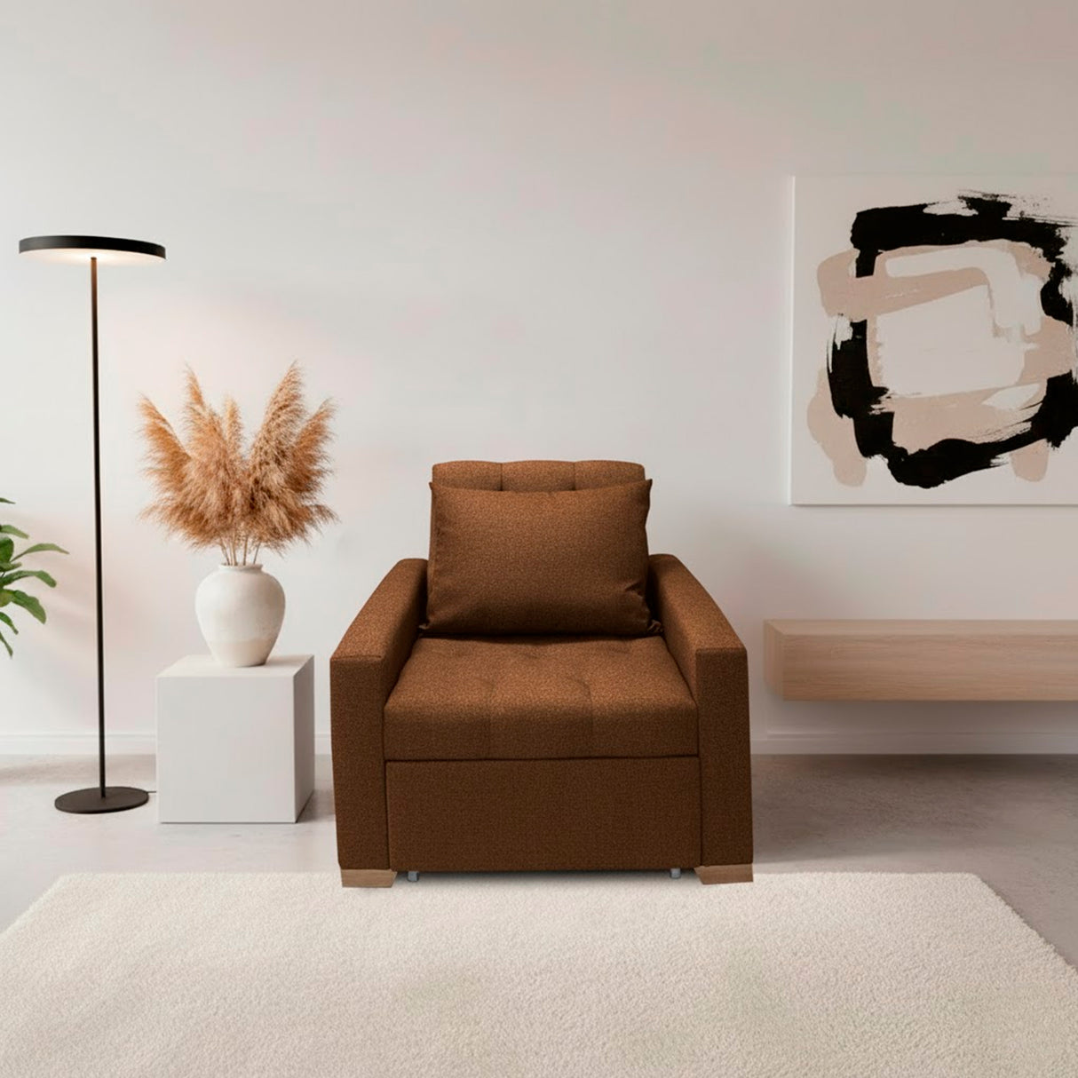 Sofá Cama Sabathy Camel 95x90cm Reclinable de Tela Amigable con Mascotas de Un Puesto sin Apoya Brazos - SOFAS Y POLTRONAS | Bylmo