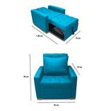 Sofá Cama Sabathy Turqueza 95x90cm Reclinable de Tela Amigable con Mascotas de Un Puesto con Apoya Brazos - SOFAS Y POLTRONAS | Bylmo