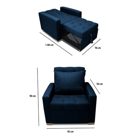 Sofá Cama Sabathy Azul Petróleo 95x90cm Reclinable de Tela Amigable con Mascotas de Un Puesto con Apoya Brazos - SOFAS Y POLTRONAS | Bylmo
