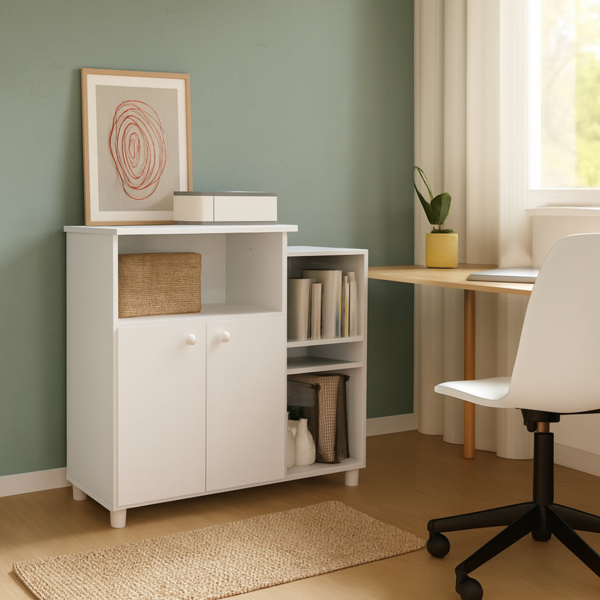 Gabinete Blanco 88x75cm con Tres Compartimientos y Dos Entrepaños - BARRAS Y MUEBLES AUXILIARES | Bylmo