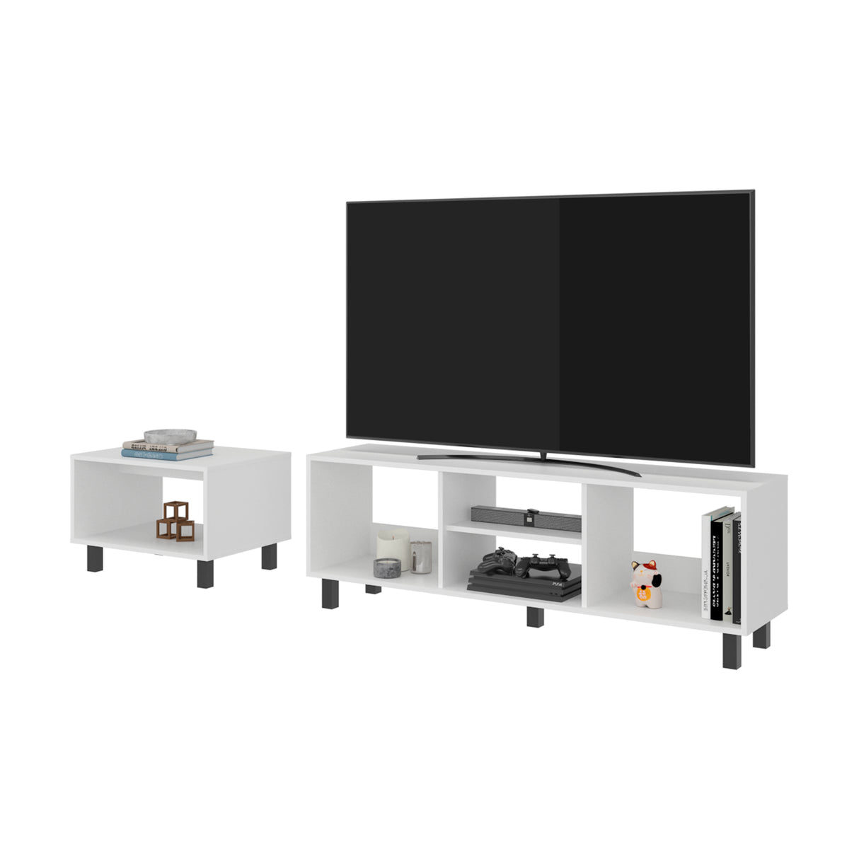 Combo Rack de Tv y Mesa de Centro Eclipse Blanco 140.2x47.5cm Para Tv Hasta 60" Pulgadas con Cuatro Compartimientos