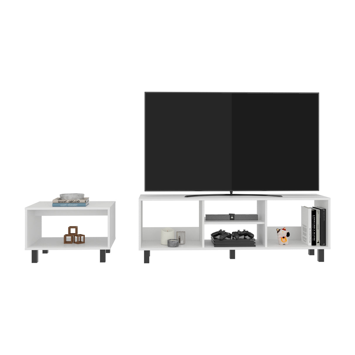 Combo Rack de Tv y Mesa de Centro Eclipse Blanco 140.2x47.5cm Para Tv Hasta 60" Pulgadas con Cuatro Compartimientos