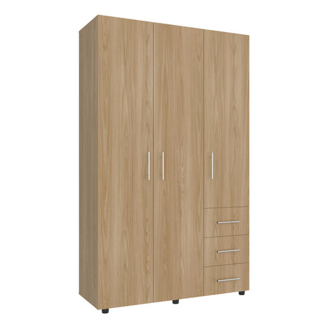 Closet Atenas Fresno Europeo y Blanco 120x200cm con Tres Puertas y con Tres Cajones - CLOSETS | Bylmo