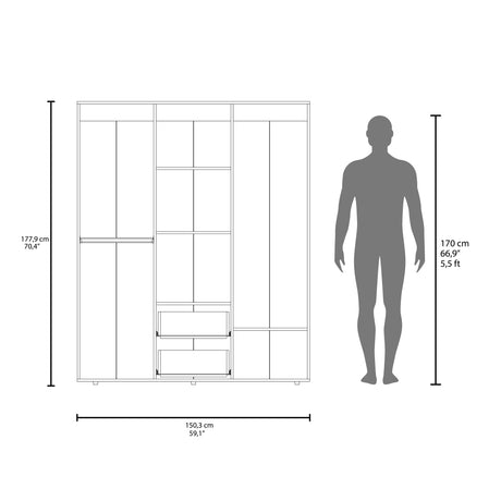 Closet Bariloche Fresno 150.3x177.9cm con Cuatro Puertas y con Dos Cajones - CLOSETS | Bylmo