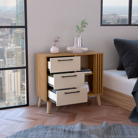 Cajonera Vance Fresno Europeo y Capri 80x64.4cm de Tres Hileras con Tres Cajones