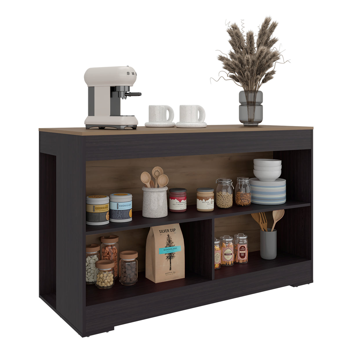 Barra de Cocina Cuenca Wengue y Fresno 138.2x88.5cm con Un Entrepaño y con Tres Compartimientos