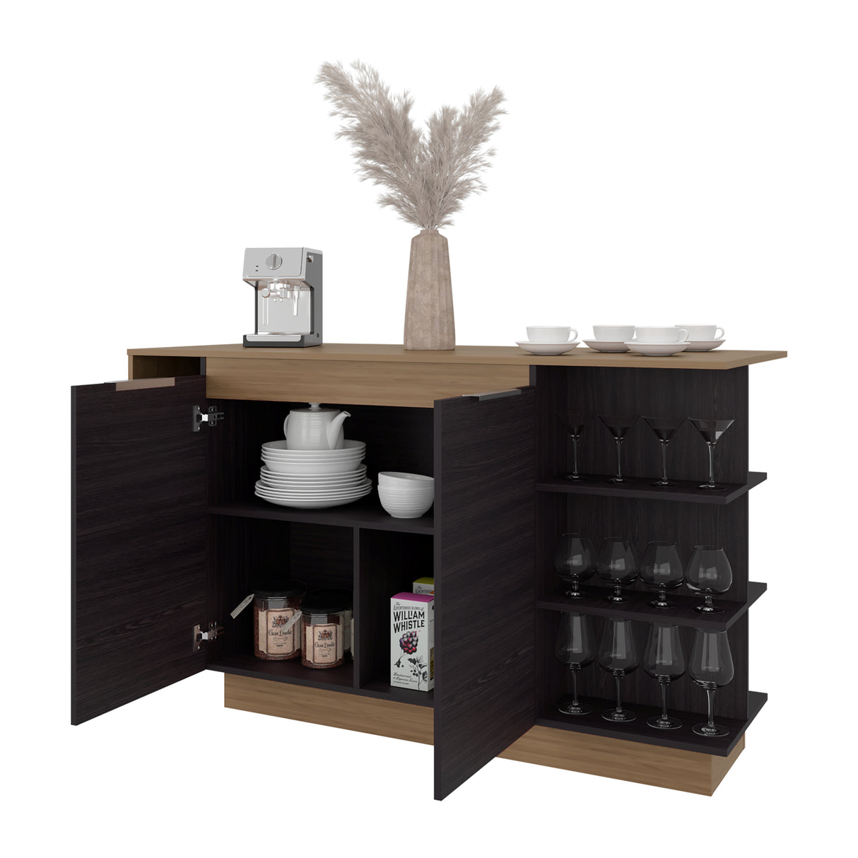 Barra de Cocina Lumina Wengue y Fresno 150x89.2cm con Cuatro Entrepaños