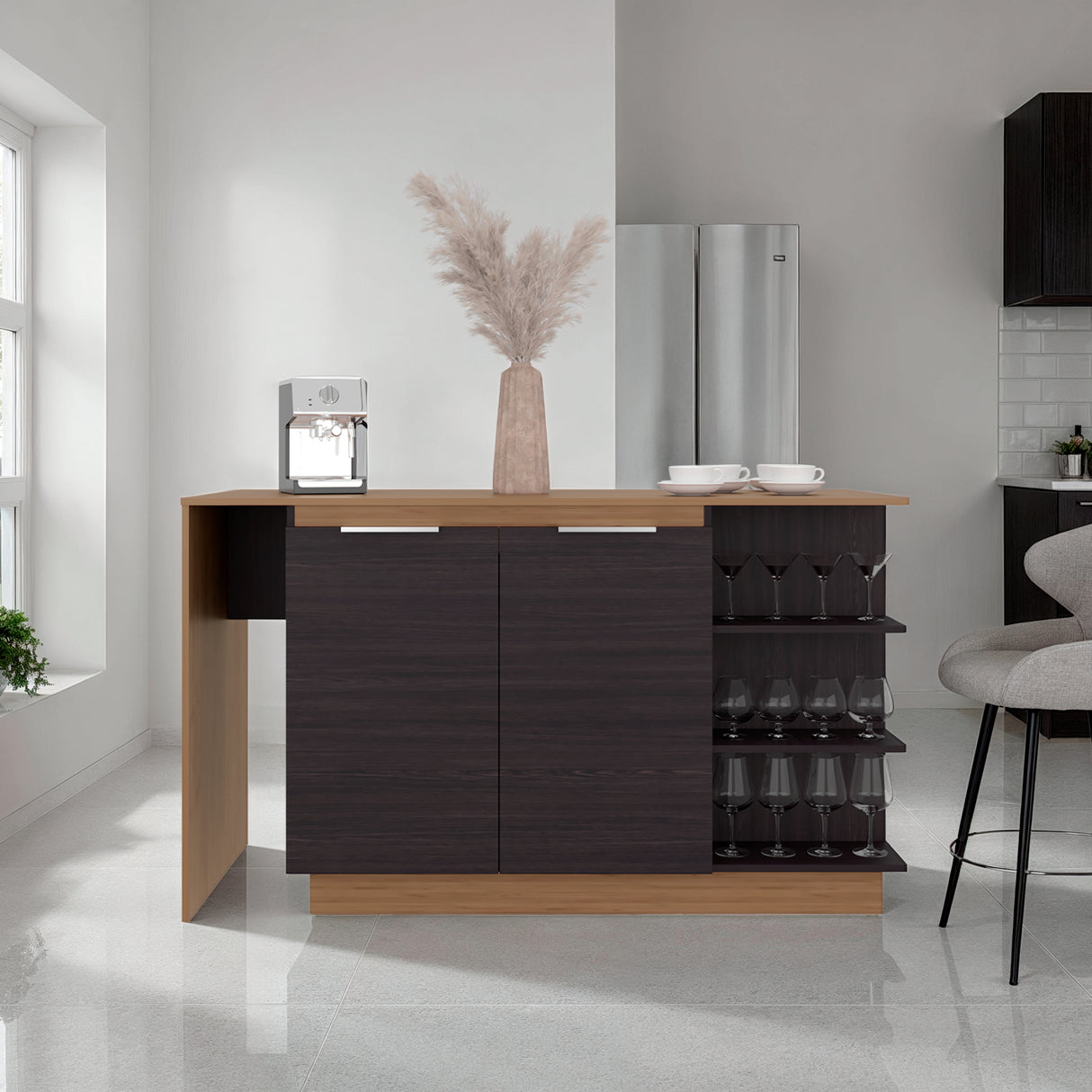 Barra de Cocina Lumina Wengue y Fresno 150x89.2cm con Cuatro Entrepaños