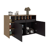 Barra de Cocina Bari Wengue y Fresno 140x90cm con Tres Entrepaños y con Cuatro Compartimientos - BARRAS Y MUEBLES AUXILIARES | Bylmo