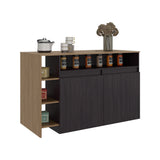 Barra de Cocina Bari Wengue y Fresno 140x90cm con Tres Entrepaños y con Cuatro Compartimientos - BARRAS Y MUEBLES AUXILIARES | Bylmo