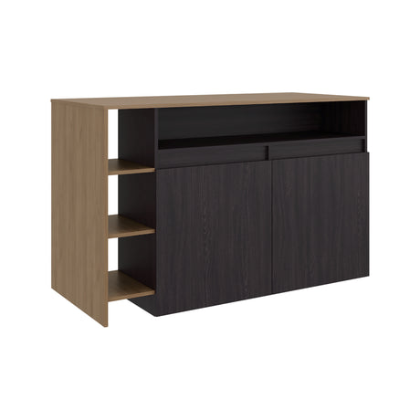 Barra de Cocina Bari Wengue y Fresno 140x90cm con Tres Entrepaños y con Cuatro Compartimientos - BARRAS Y MUEBLES AUXILIARES | Bylmo