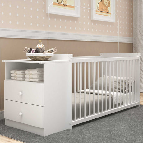 Cuna con Cómoda My Baby Blanco 166x73cm con Cabecero con Colchón Infantil y con Almacenamiento - CAMAS | Bylmo