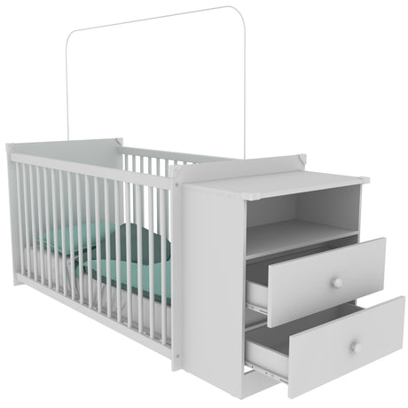Cuna con Cómoda My Baby Blanco 166x73cm con Cabecero con Colchón Infantil y con Almacenamiento - CAMAS | Bylmo