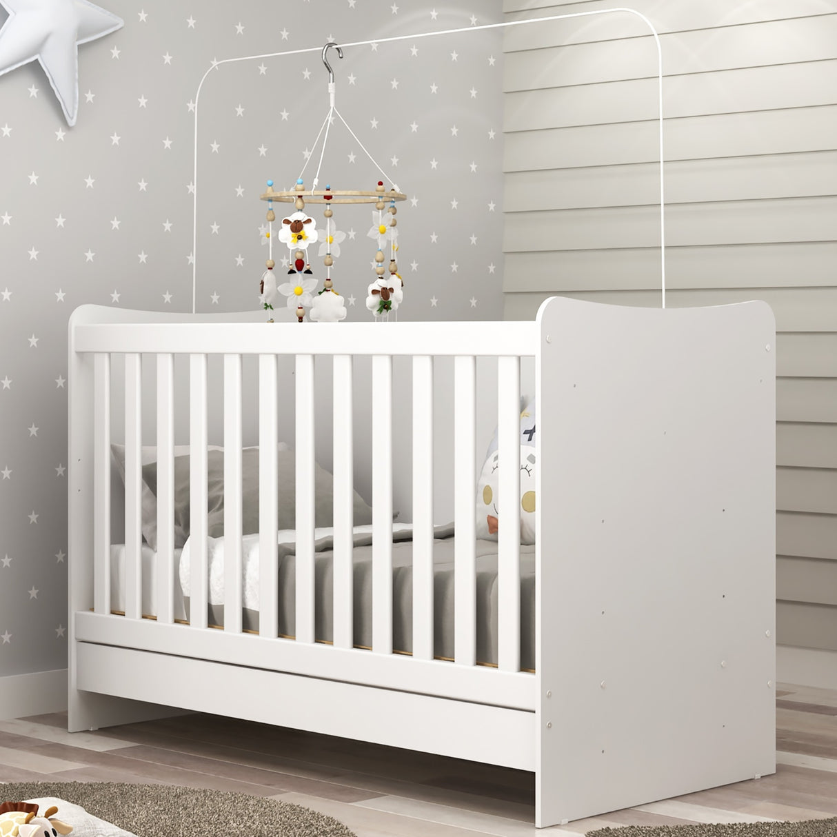 Cuna 4 en 1 Arcangel Blanco 132x90cm con Cabecero y con Colchón Infantil - CAMAS | Bylmo