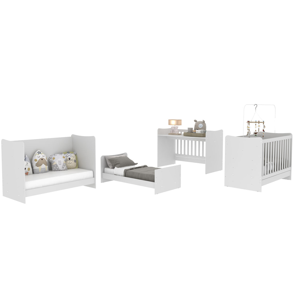 Cuna 4 en 1 Arcangel Blanco 132x90cm con Cabecero y con Colchón Infantil - CAMAS | Bylmo