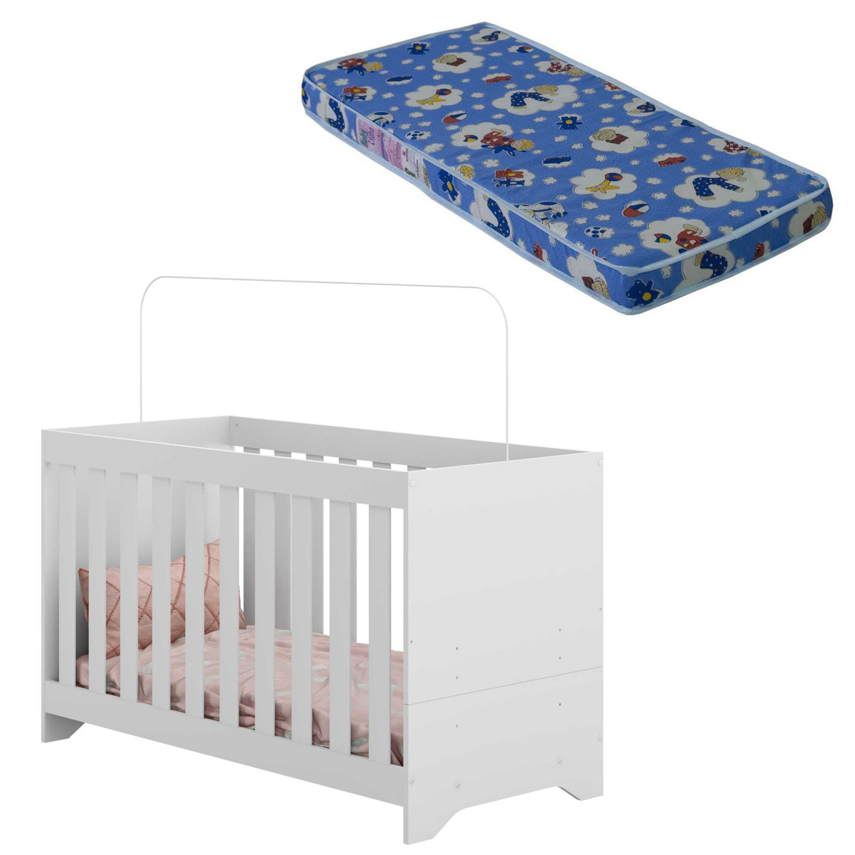 Cuna 3 en 1 Elsa Blanco 133x80cm con Cabecero y con Colchón Infantil - CAMAS | Bylmo