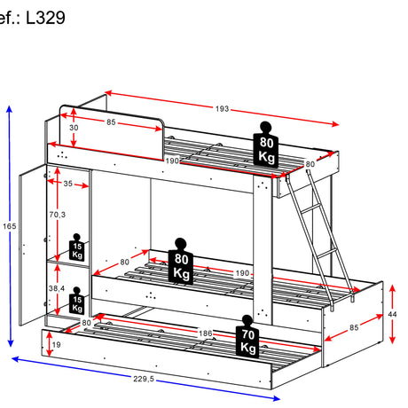 Camarote Blanco 85x165cm con Cabecero sin Colchón y con Almacenamiento - CAMAS | Bylmo