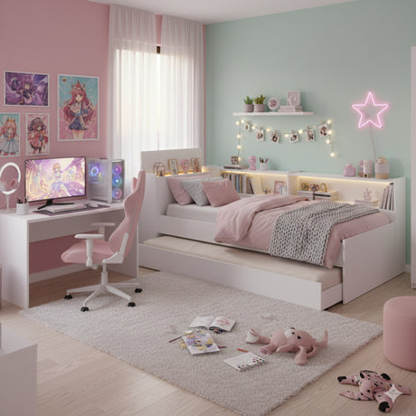 Cama Nido Blanco 110x80cm con Cabecero sin Colchón y con Almacenamiento - CAMAS | Bylmo