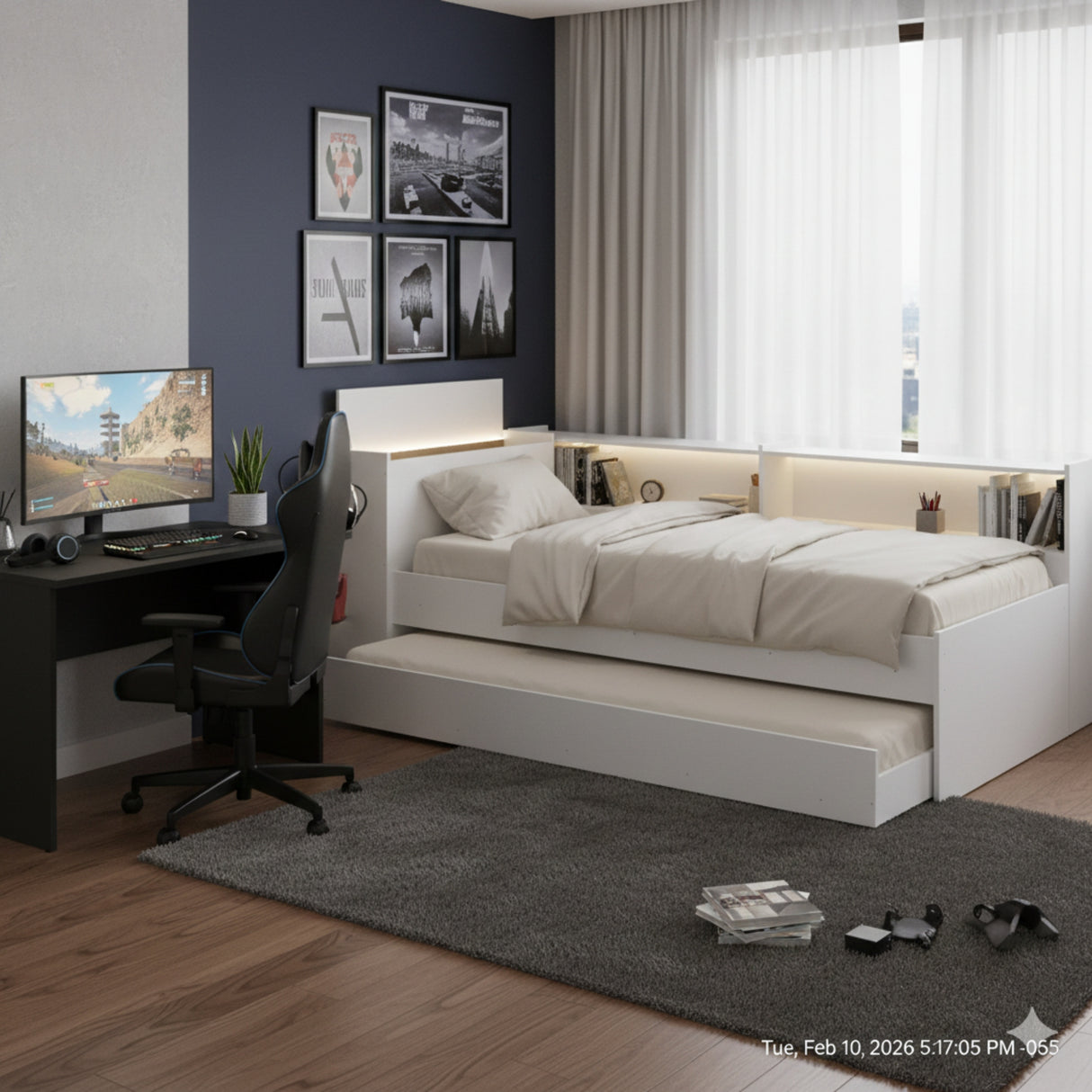 Cama Nido Blanco 110x80cm con Cabecero sin Colchón y con Almacenamiento - CAMAS | Bylmo