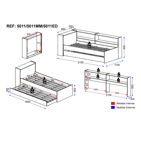 Cama Nido Blanco 110x80cm con Cabecero sin Colchón y con Almacenamiento - CAMAS | Bylmo