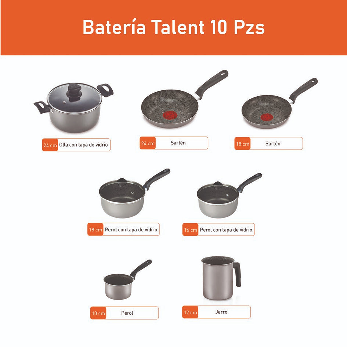 Batería de Cocina Imusa Talent Plateado 30x28cm de 10 Piezas Antiadherente - OLLAS Y SARTENES | Bylmo